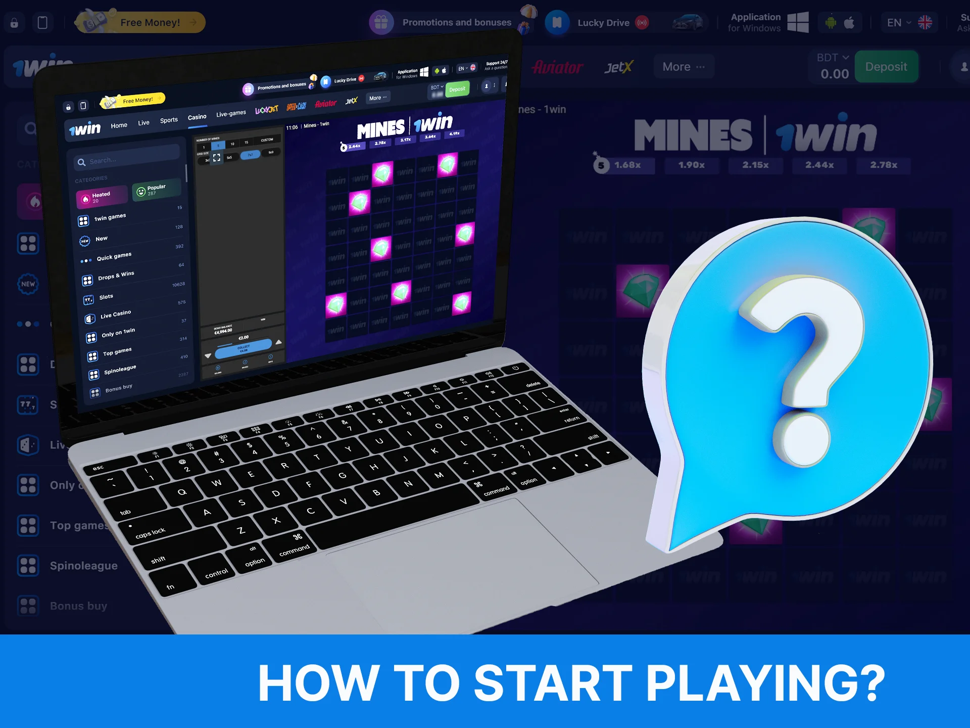 Use simple instructions to start playing the Mines game at 1Win.