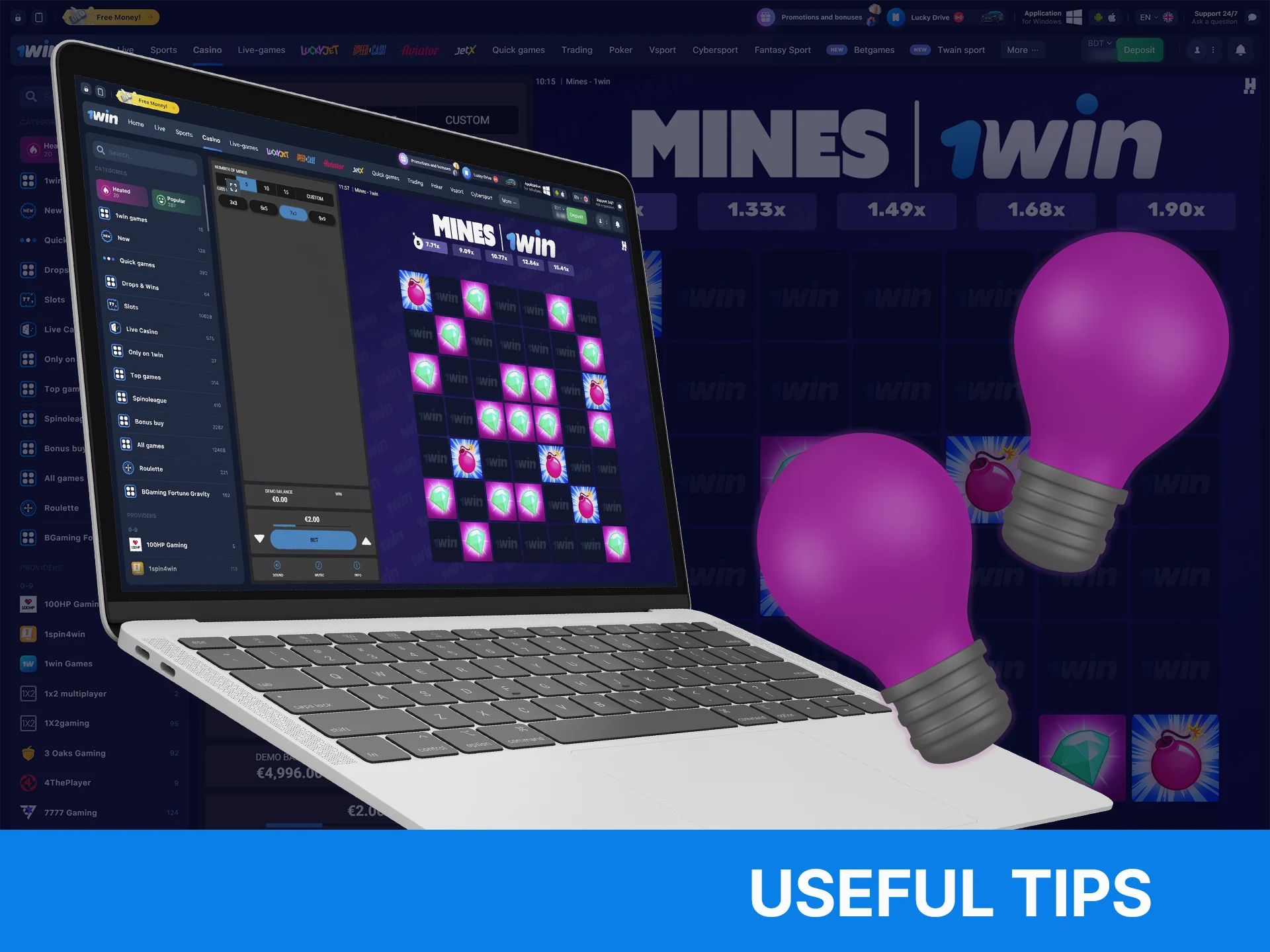 Helpful tips on how beginners can play Mines on the 1Win platform.