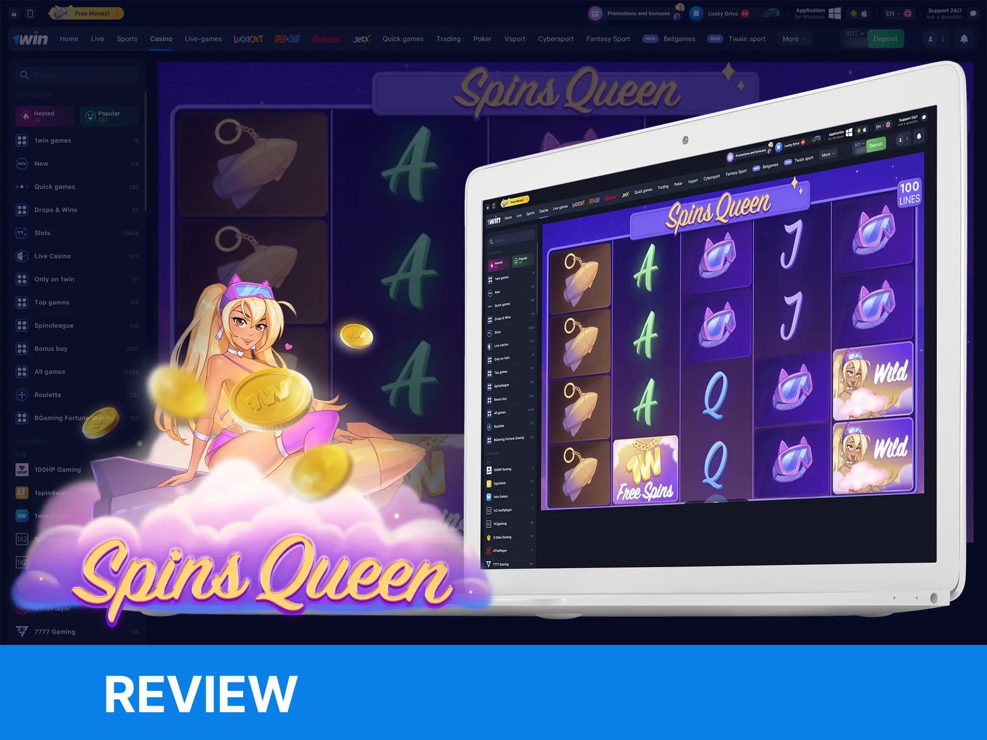 Interesting information about the Spins Queen game from 1Win Casino.