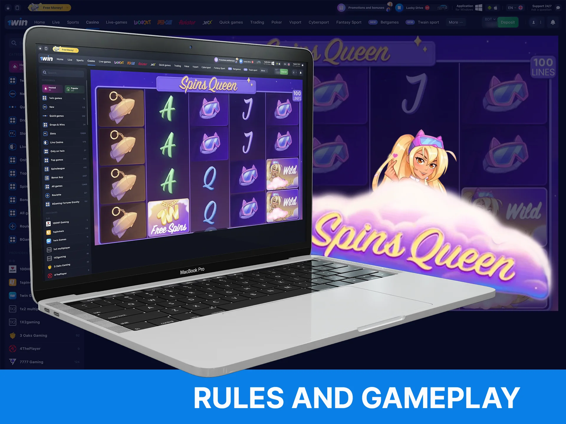 Rules and features of the Spins Queen game from 1Win.